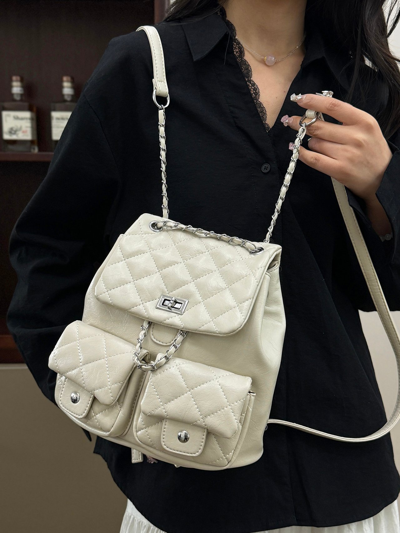 Quilted Off-White Backpack 