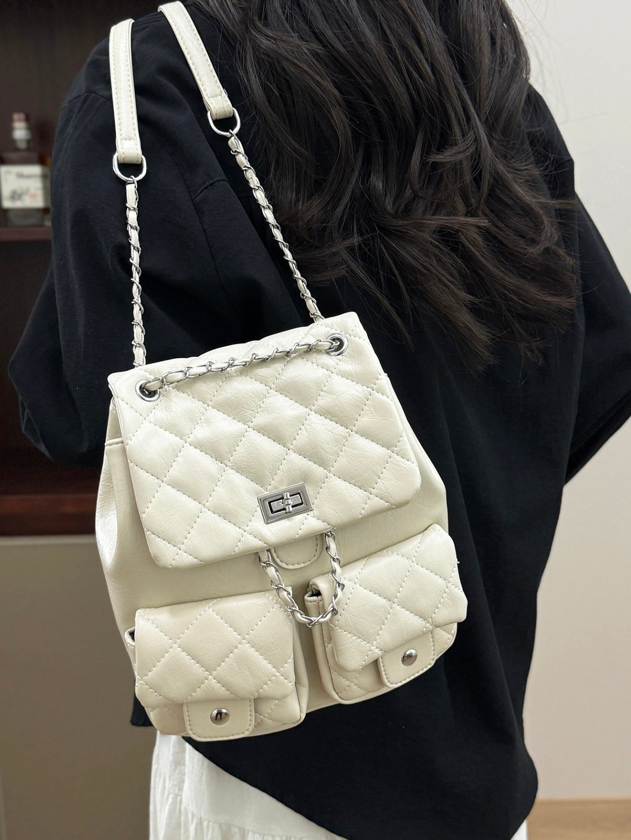 Quilted Off-White Backpack 
