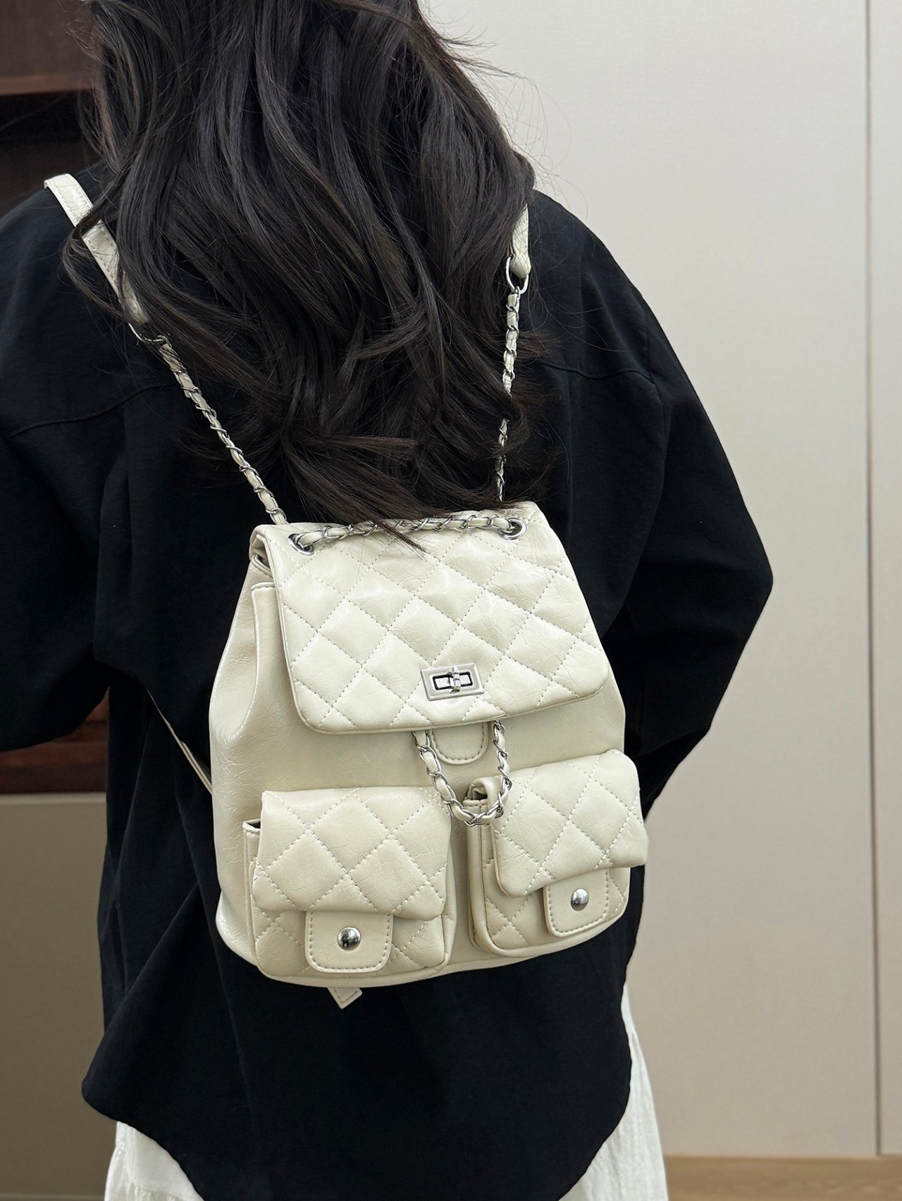 Quilted Off-White Backpack 