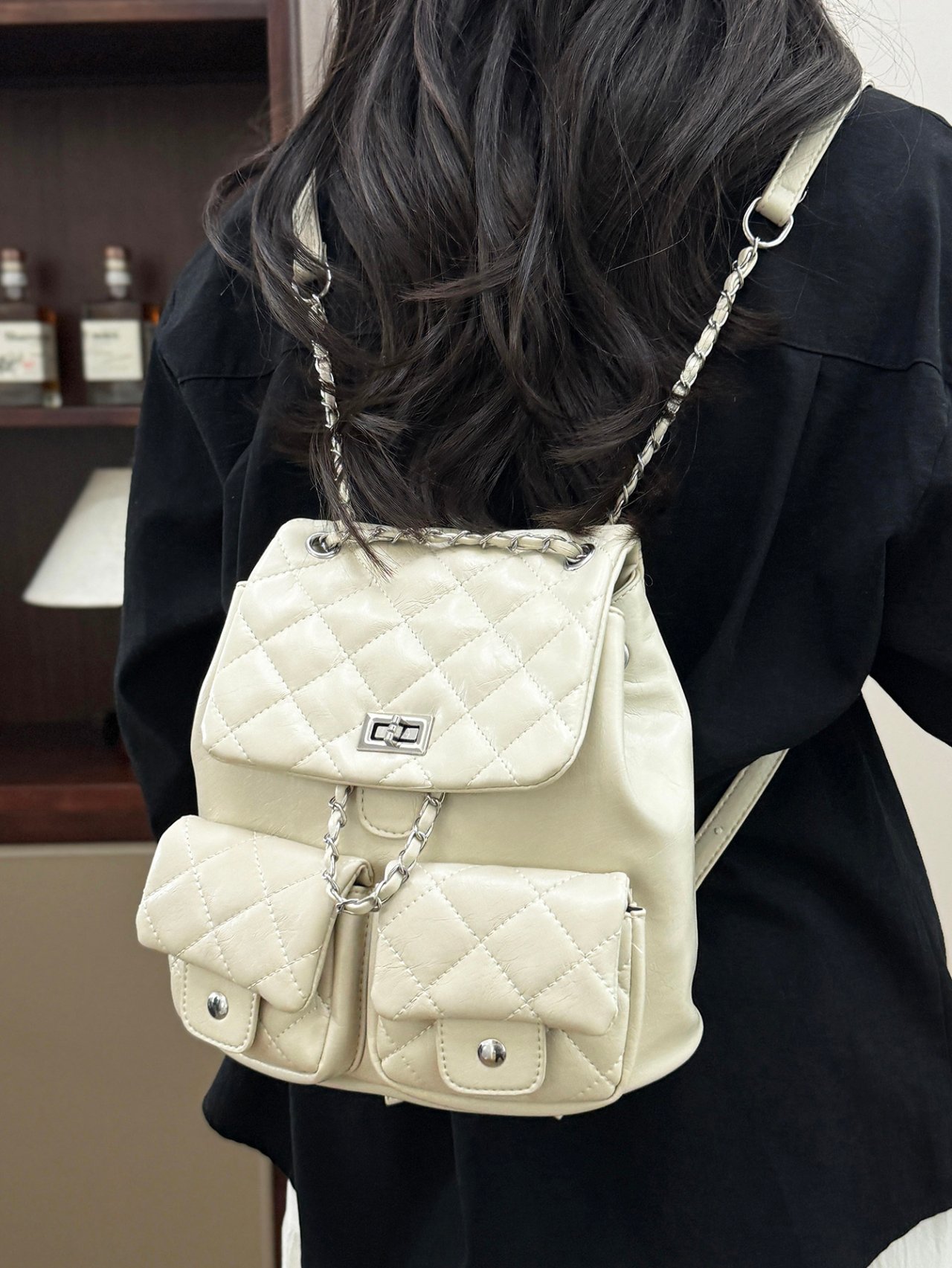 Quilted Off-White Backpack 