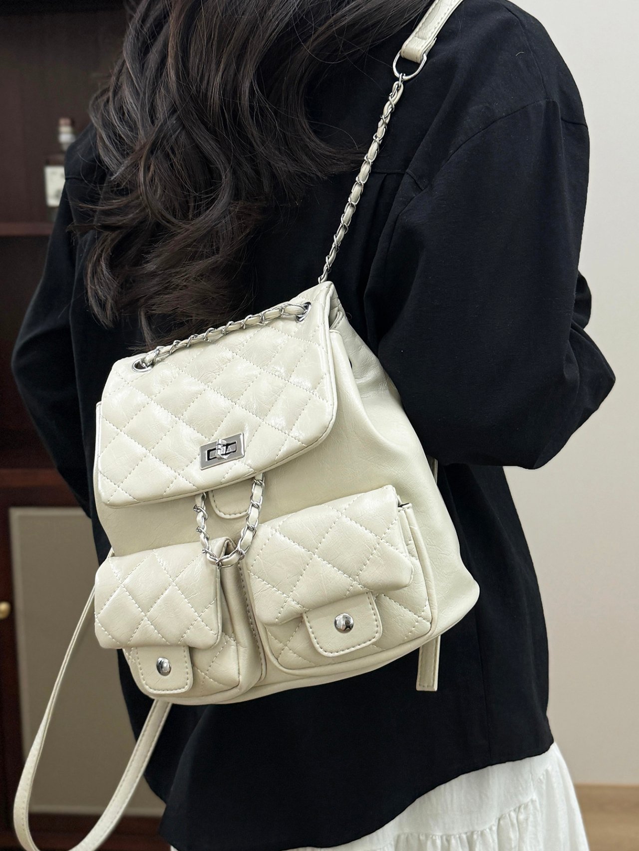 Quilted Off-White Backpack 