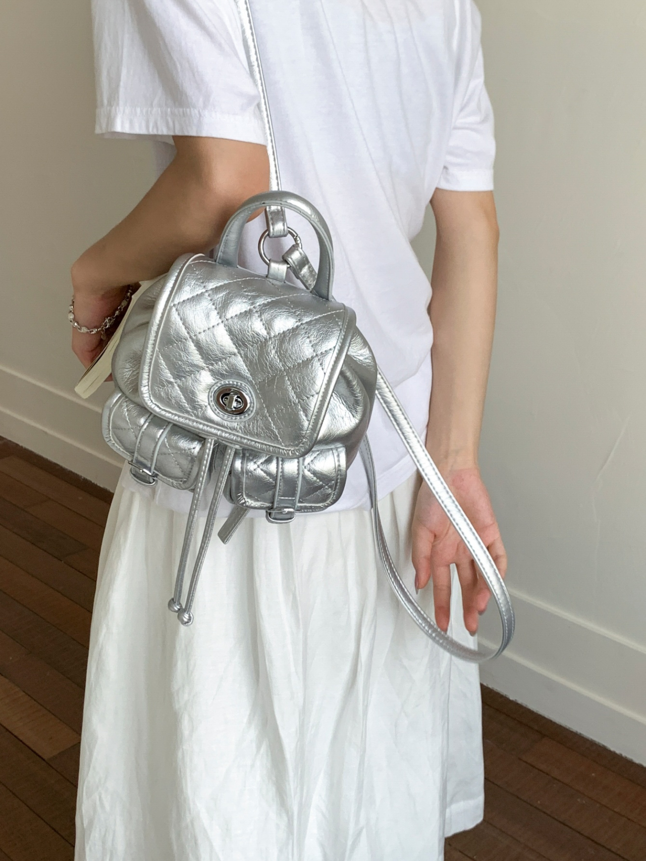 Silver Quilted Mini Backpack 