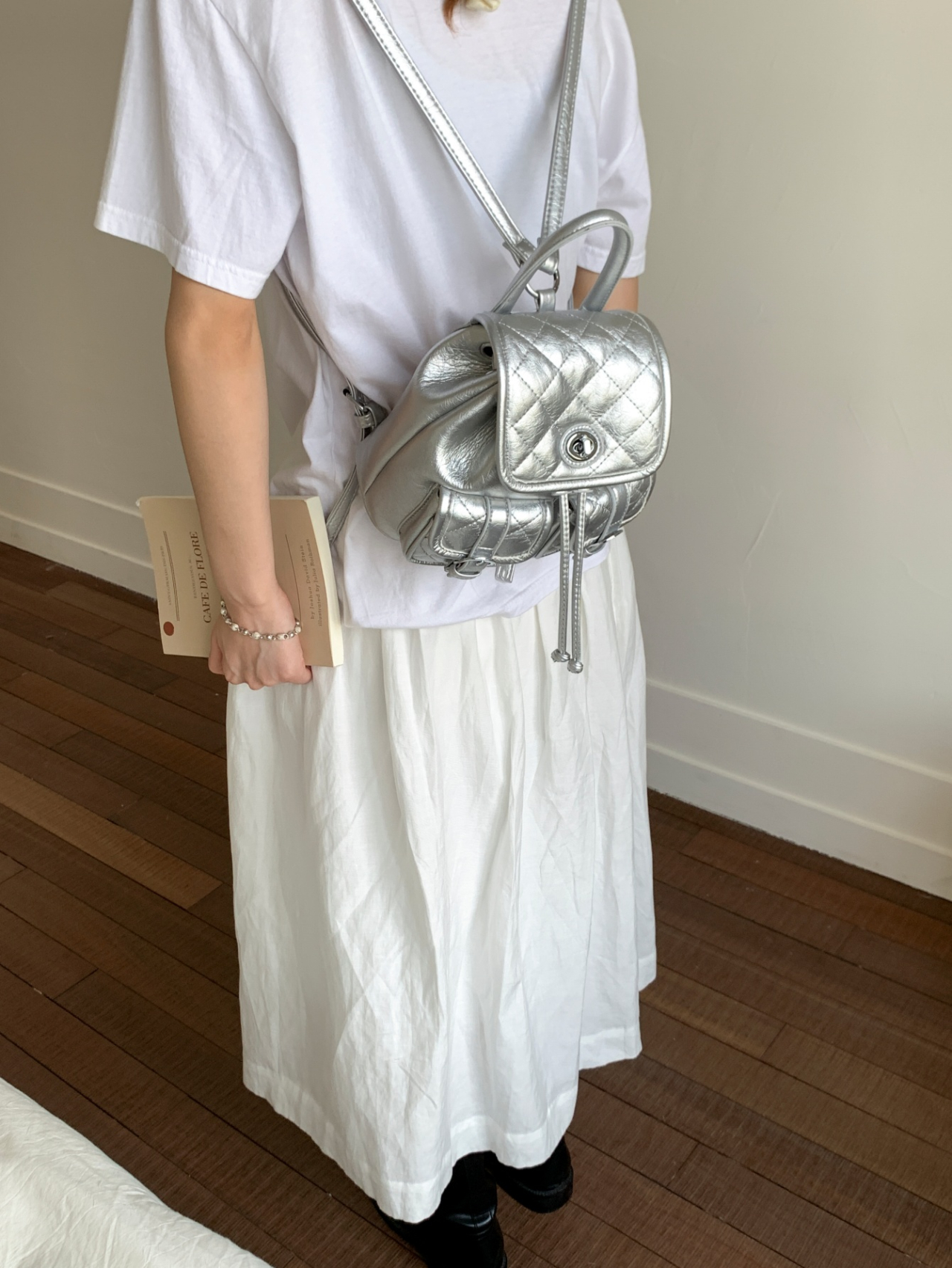 Silver Quilted Mini Backpack 
