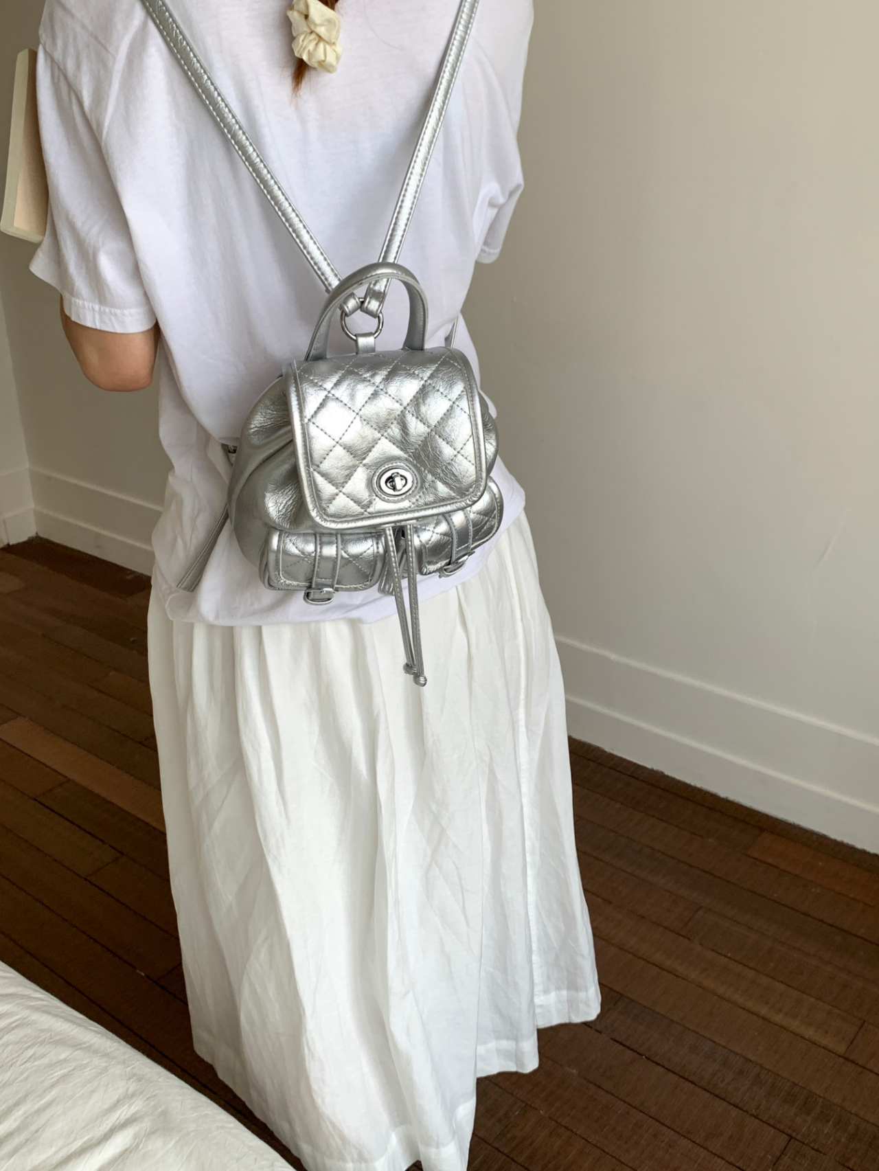 Silver Quilted Mini Backpack 