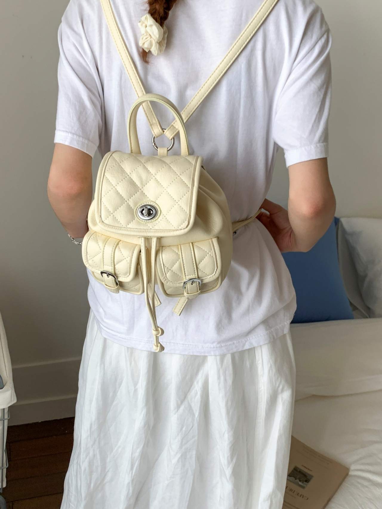 Quilted Mini Backpack - Yellow Cream