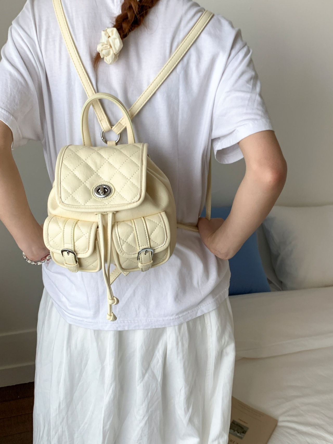Quilted Mini Backpack - Yellow Cream