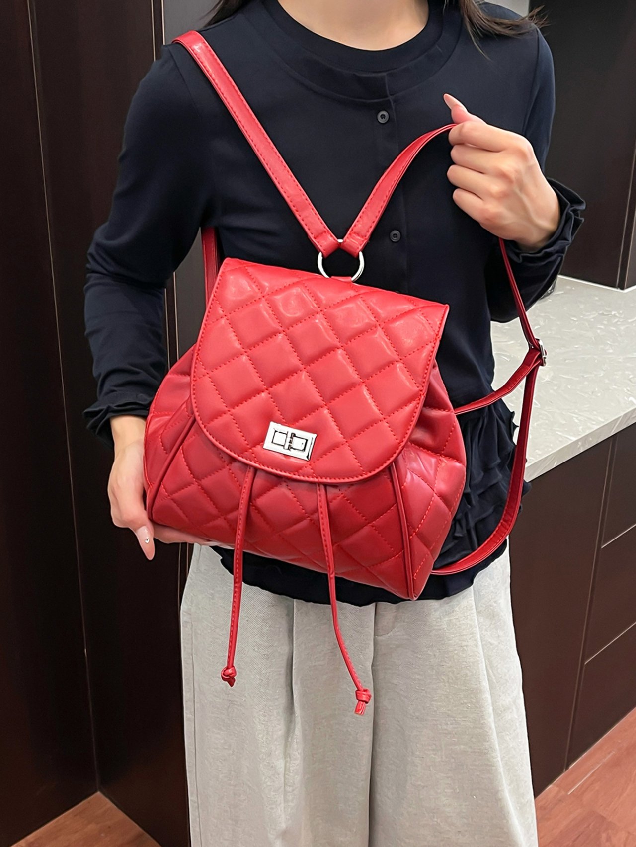 Quilted Red Backpack 