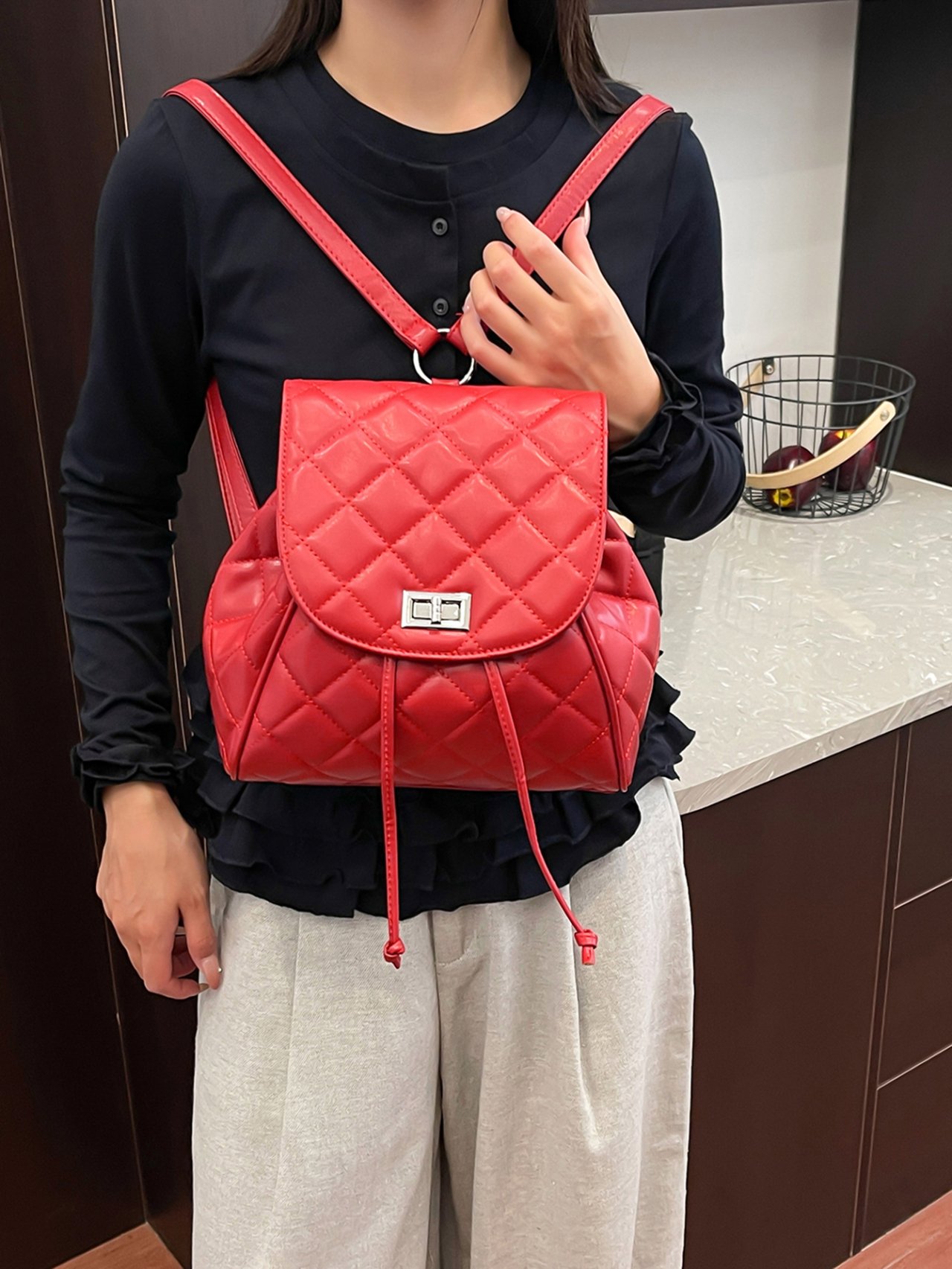Quilted Red Backpack 