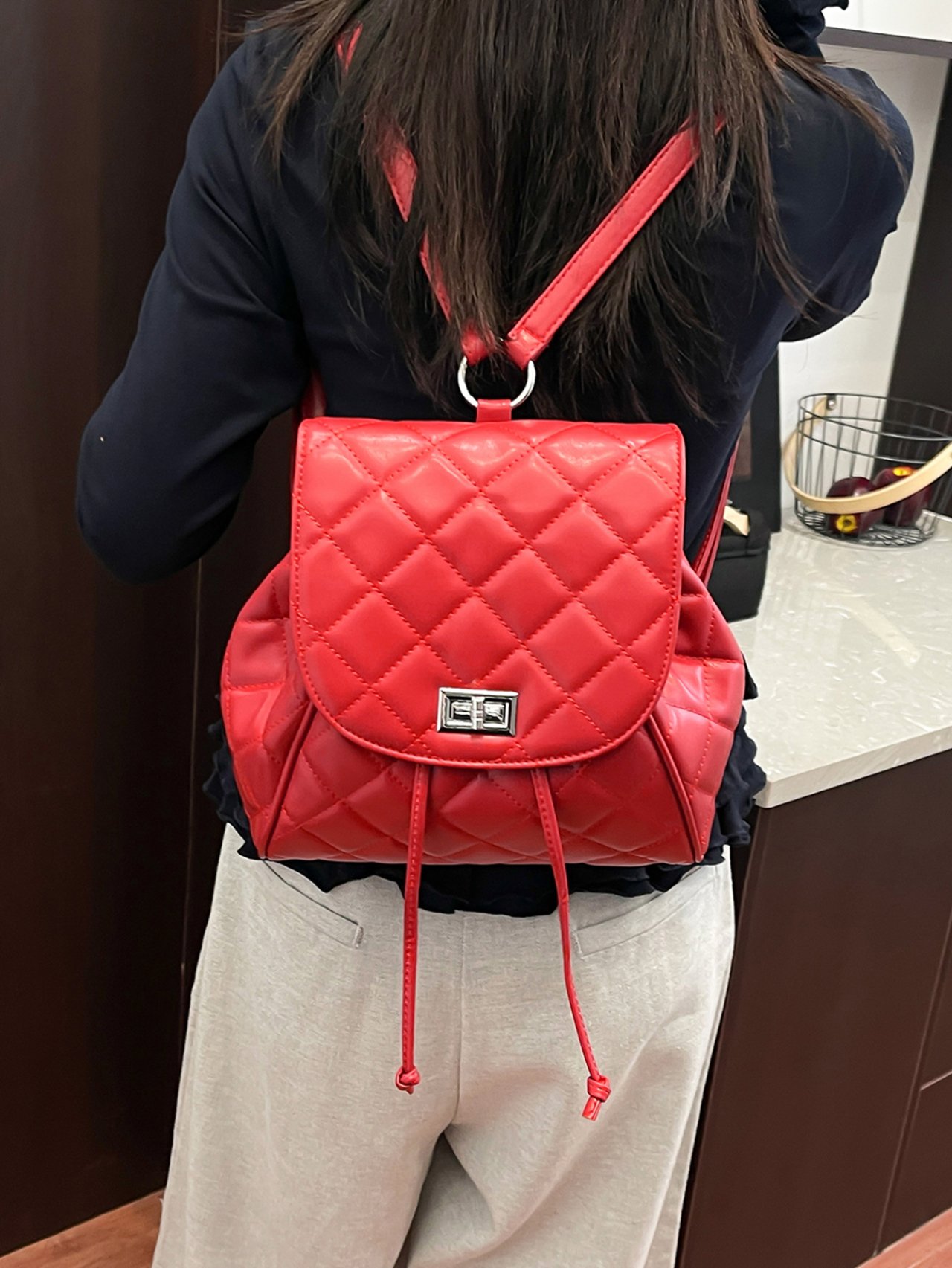 Quilted Red Backpack 