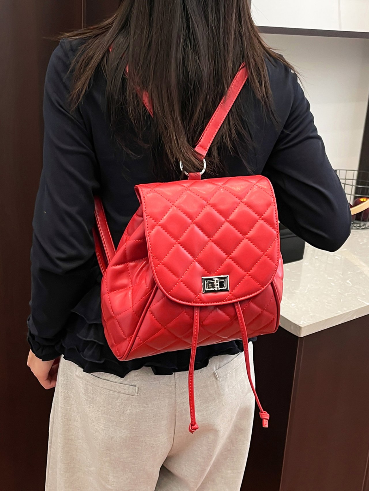 Quilted Red Backpack 