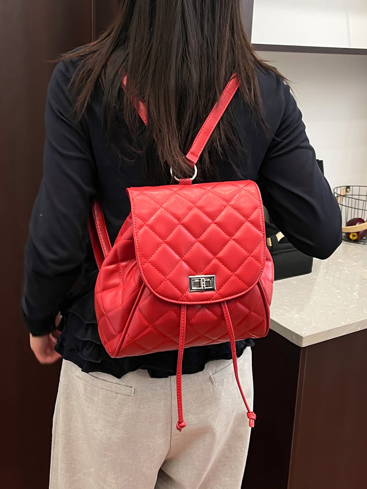 Quilted Red Backpack 