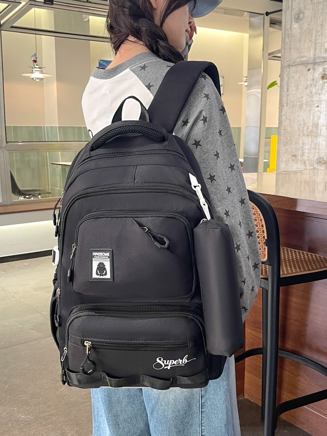 Black Plain Backpack 