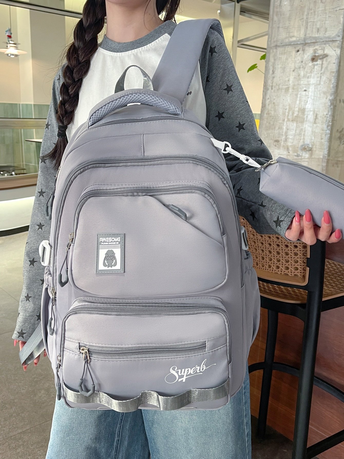 Grey Plain Backpack