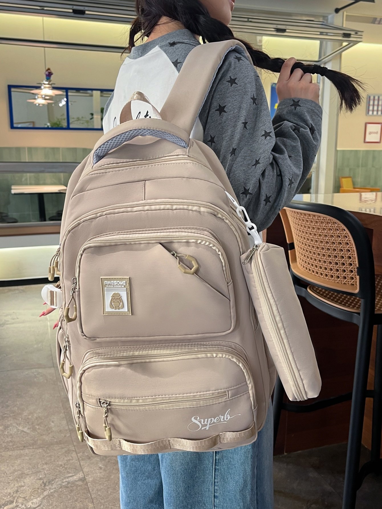 Khaki Plain Backpack 