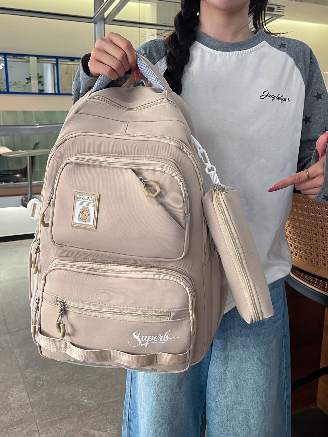 Khaki Plain Backpack 