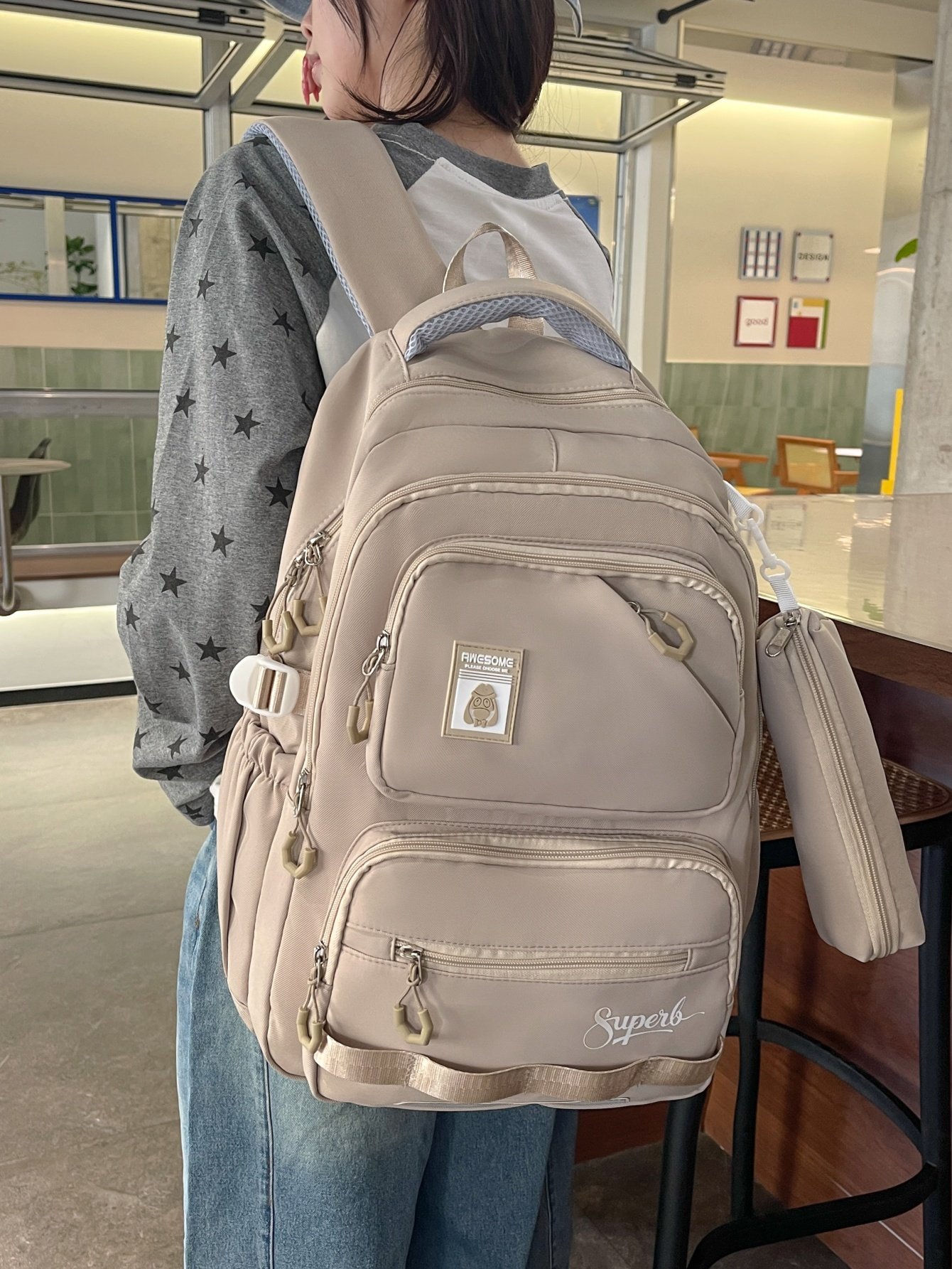 Khaki Plain Backpack 