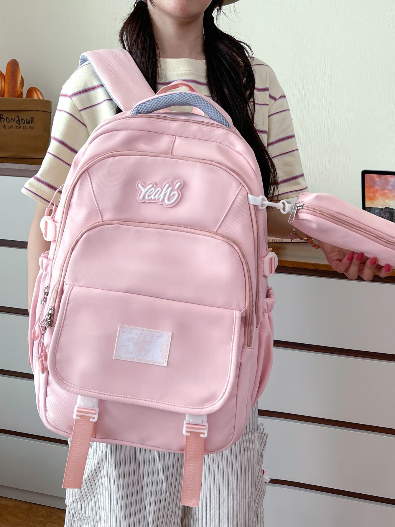 Pink Plain Backpack 