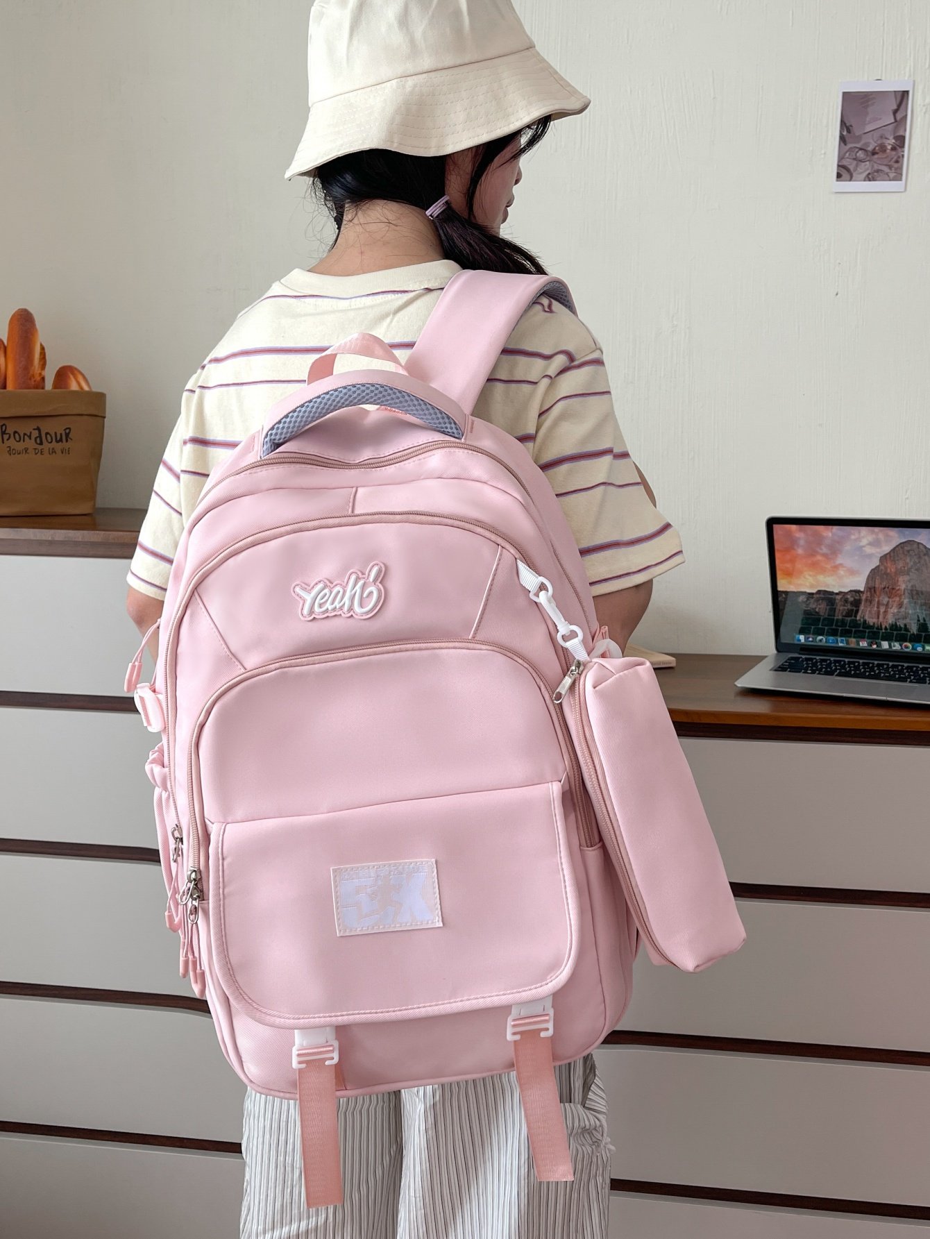Pink Plain Backpack 