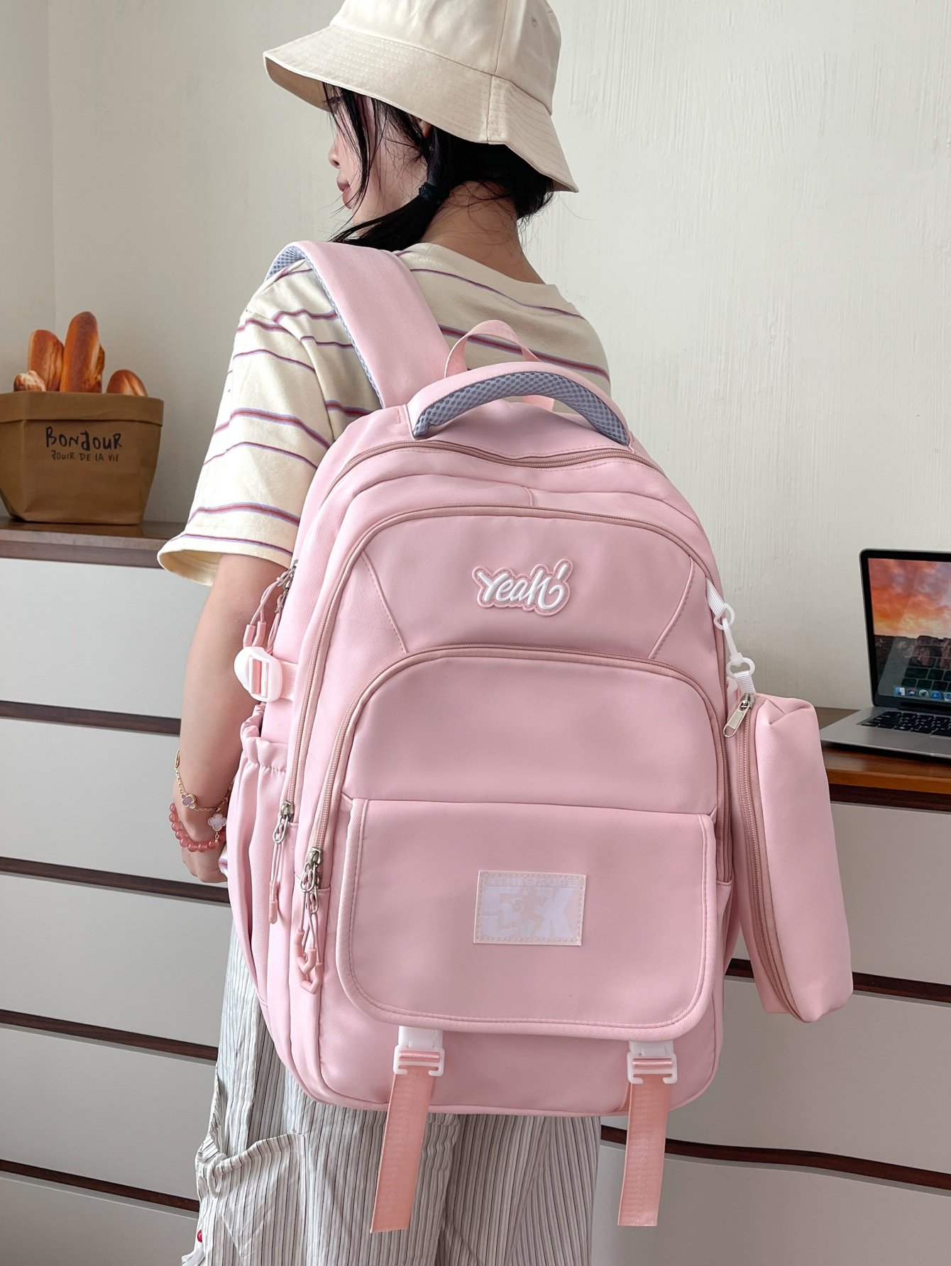 Pink Plain Backpack 