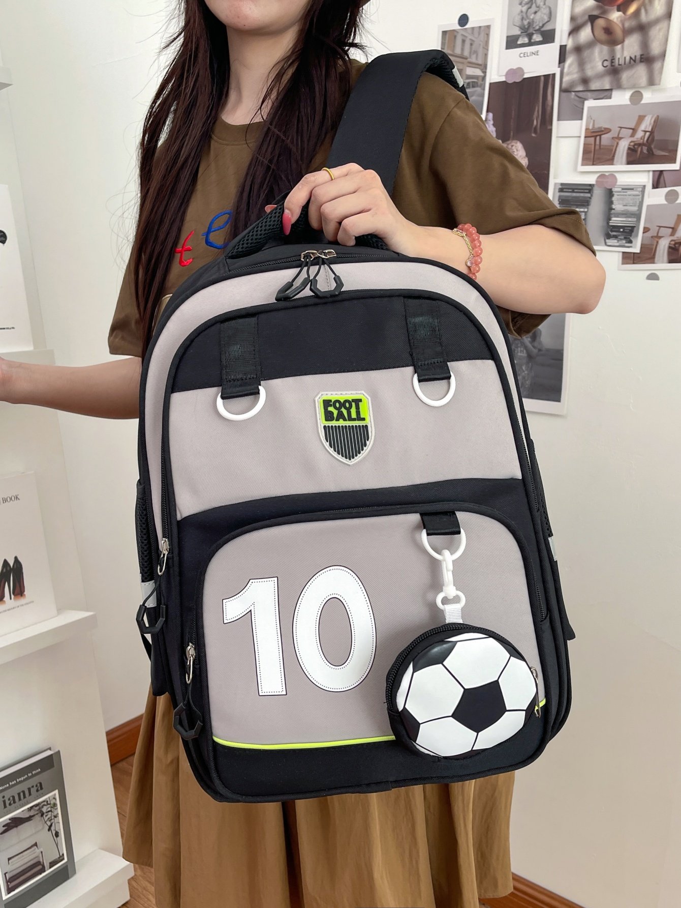 Black Football-Themed Backpack 
