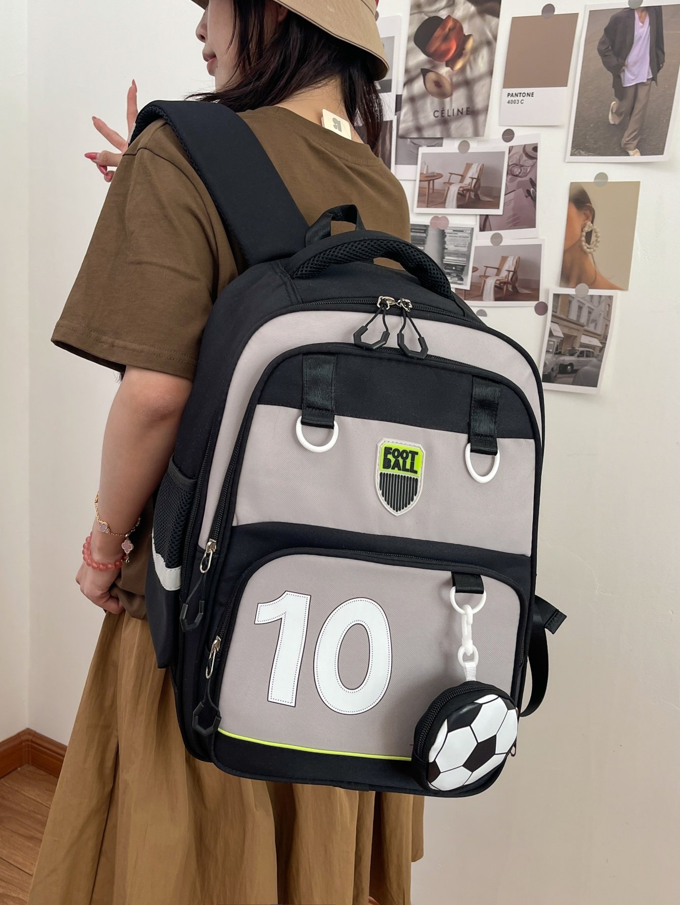 Black Football-Themed Backpack 