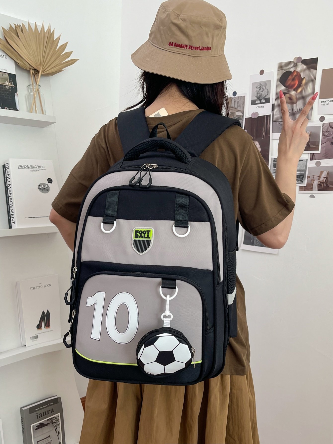 Black Football-Themed Backpack 