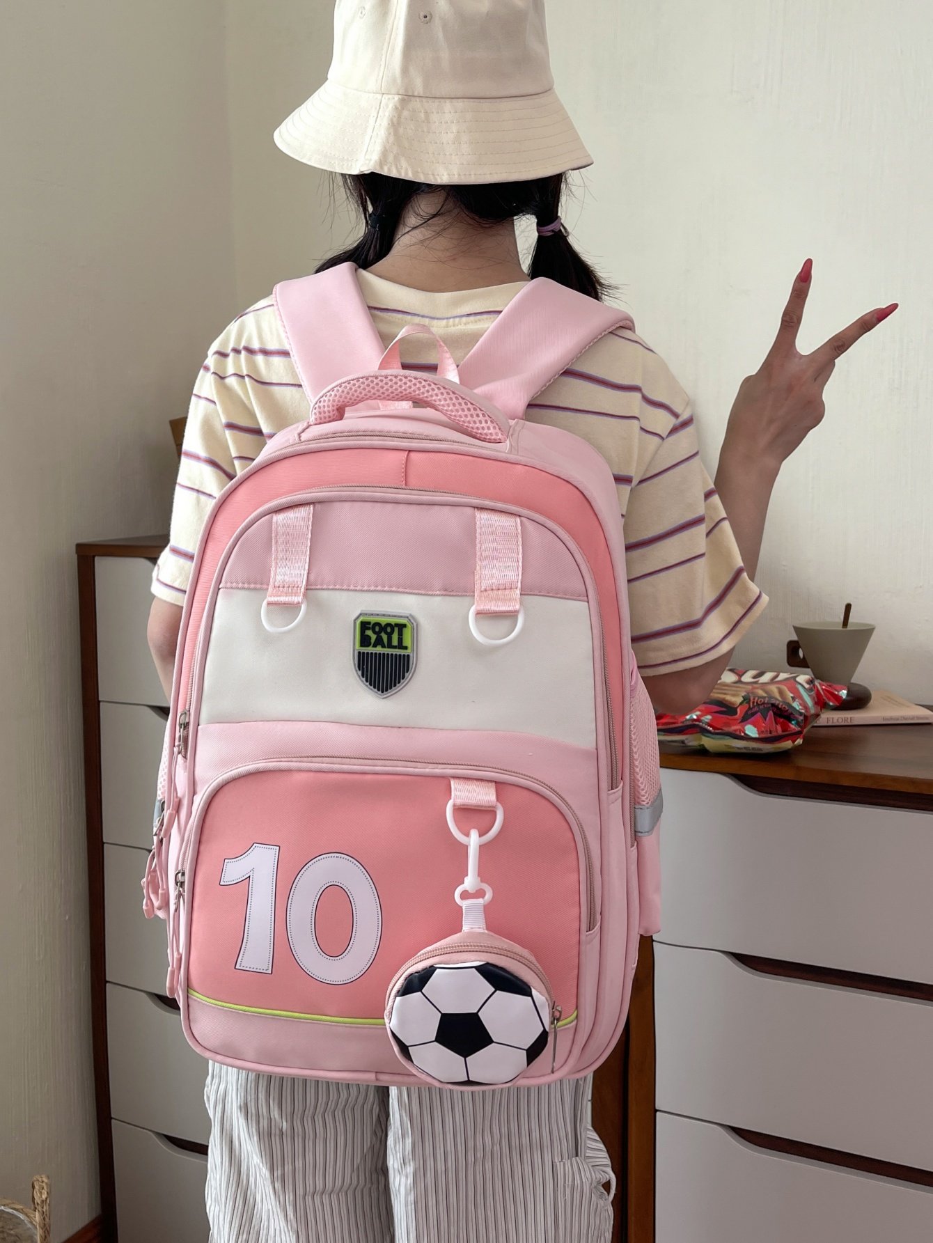 Pink School Backpack with Football Charm