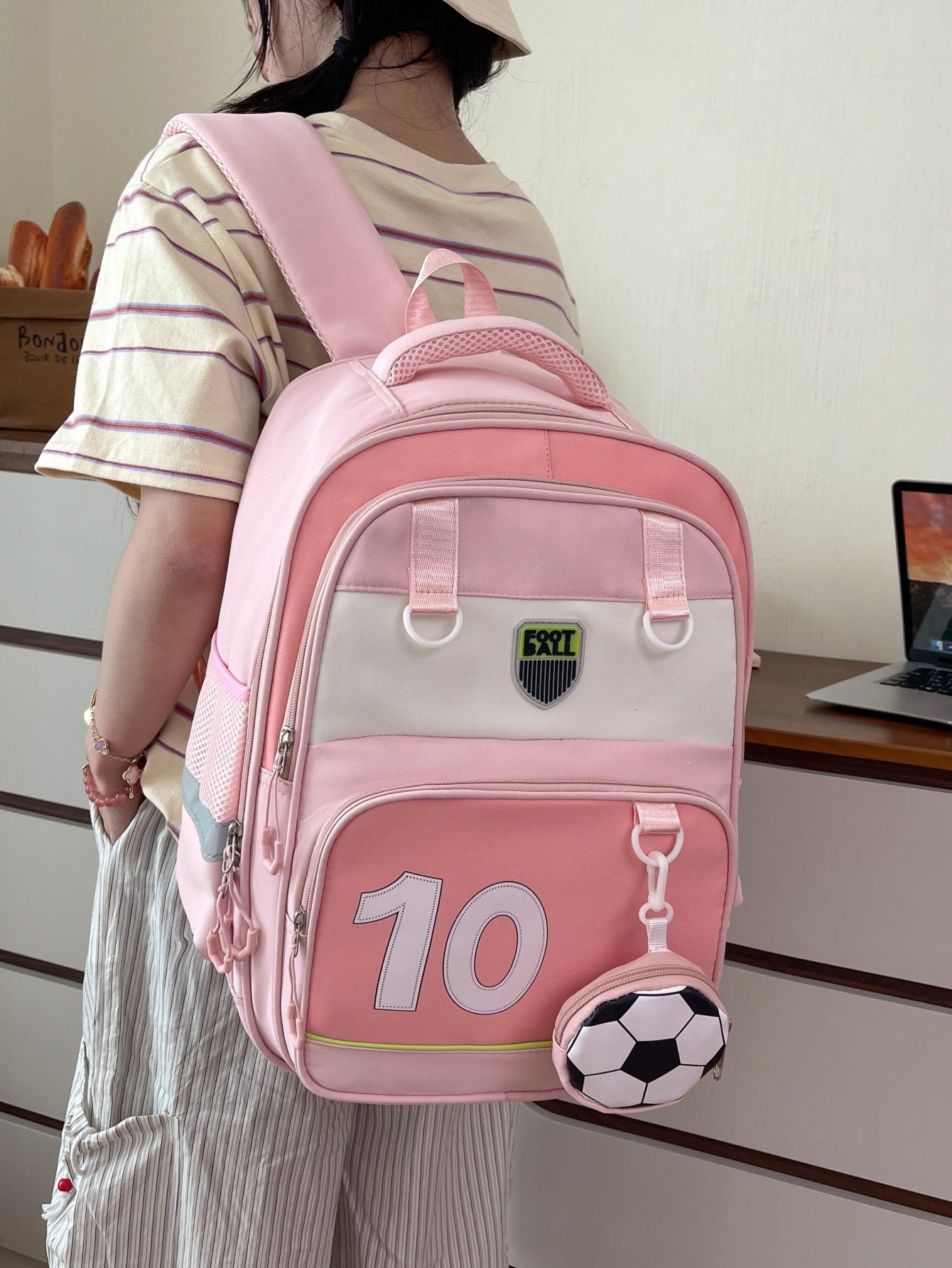 Pink School Backpack with Football Charm