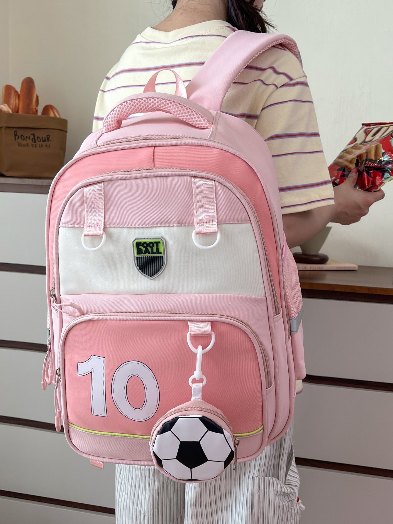 Pink School Backpack with Football Charm