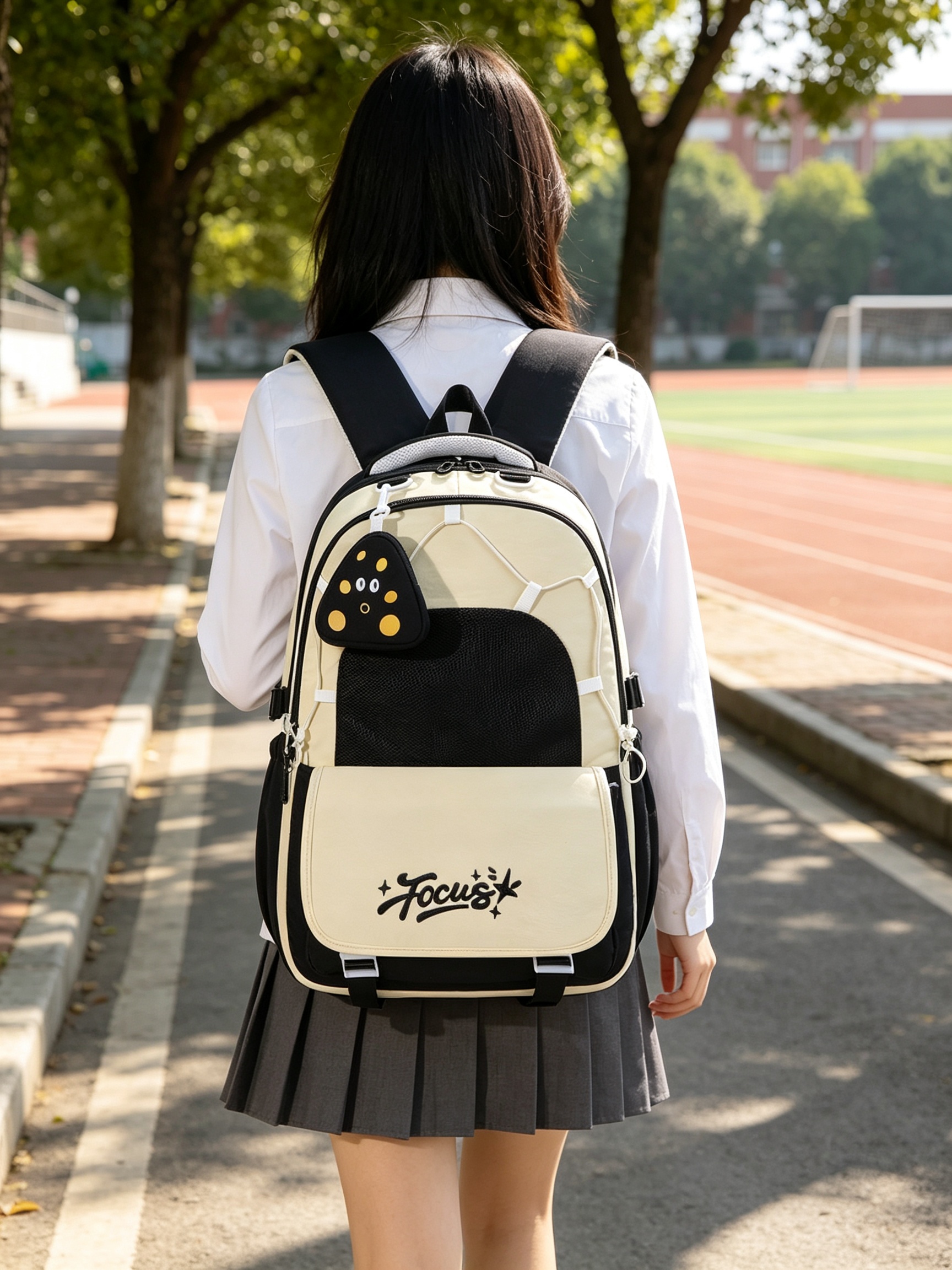 Black Plain Backpack with Charm