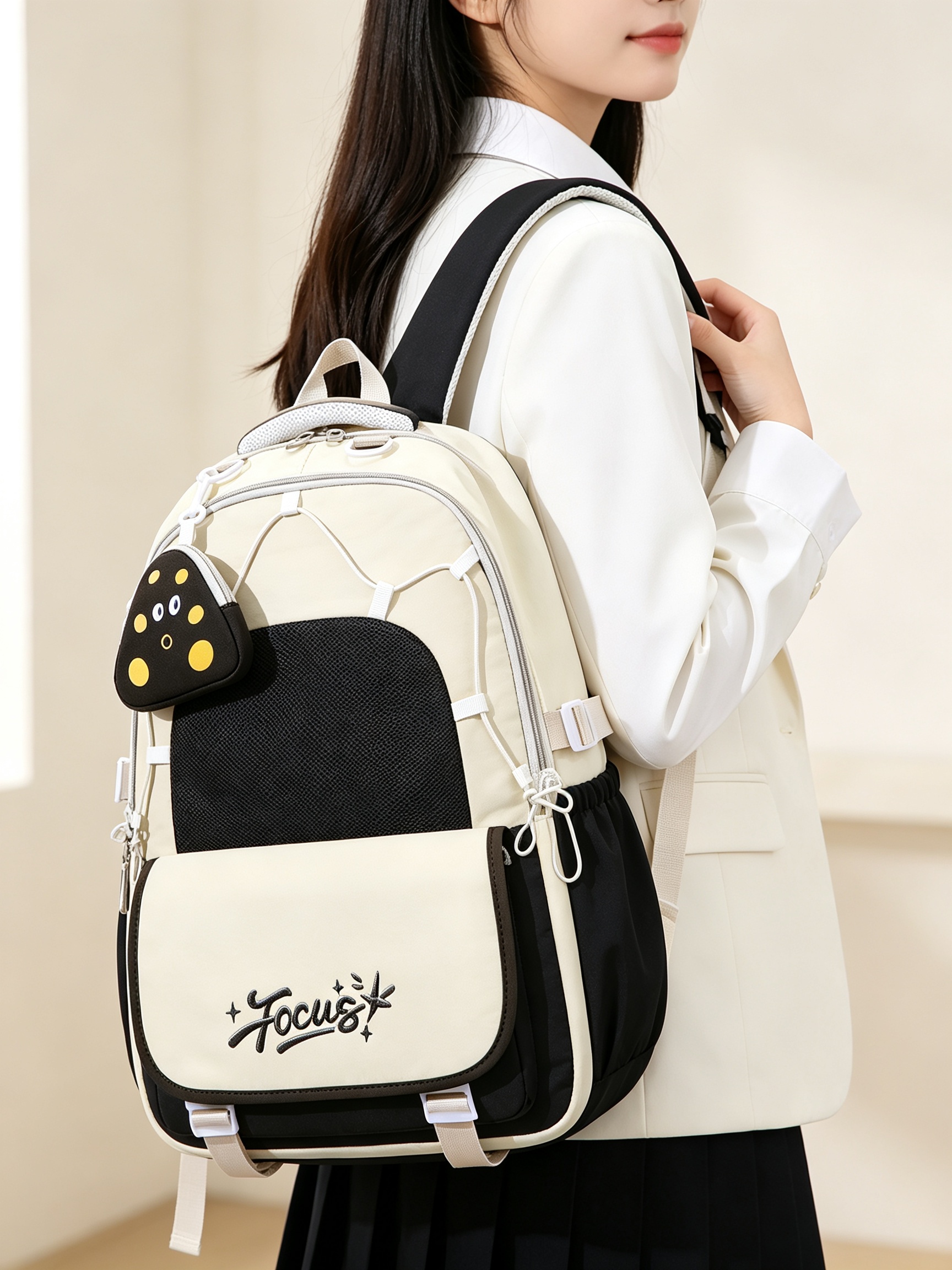 Black Plain Backpack with Charm