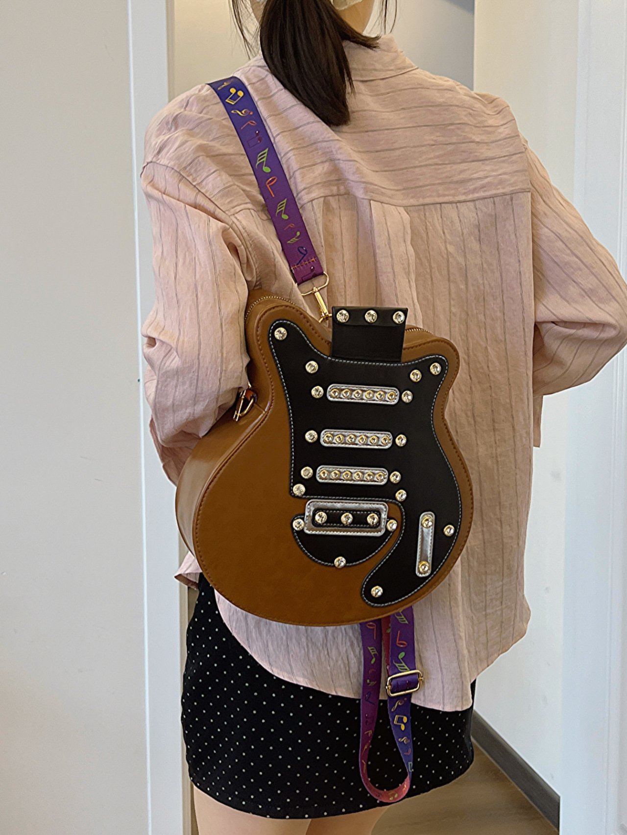 Brown Guitar-Shaped Backpack