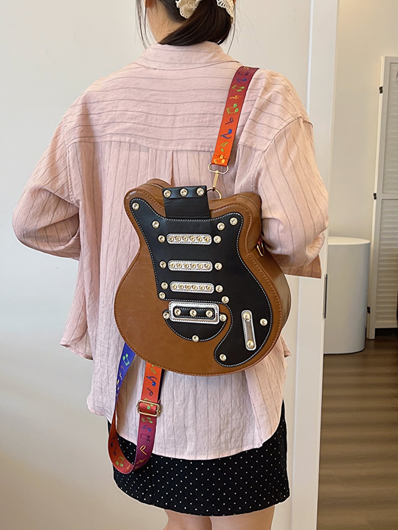Brown Guitar-Shaped Backpack