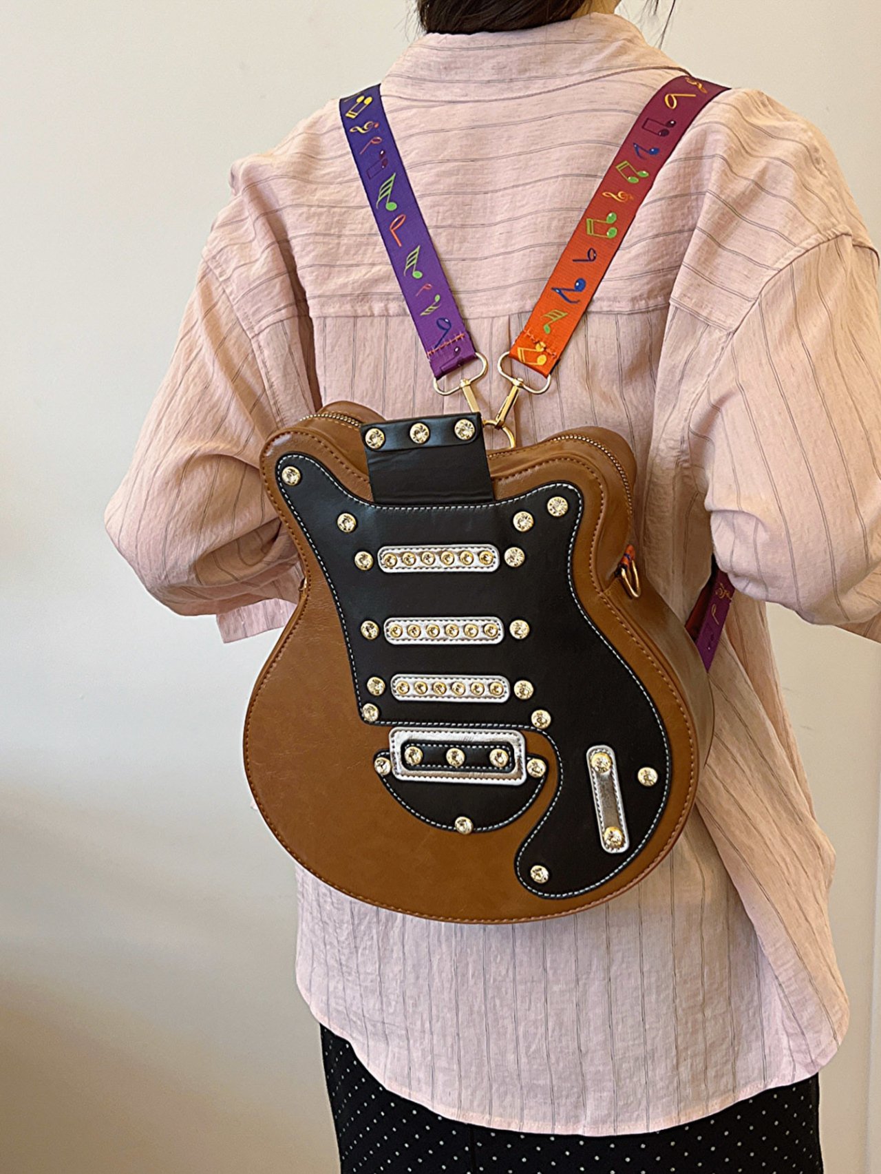 Brown Guitar-Shaped Backpack