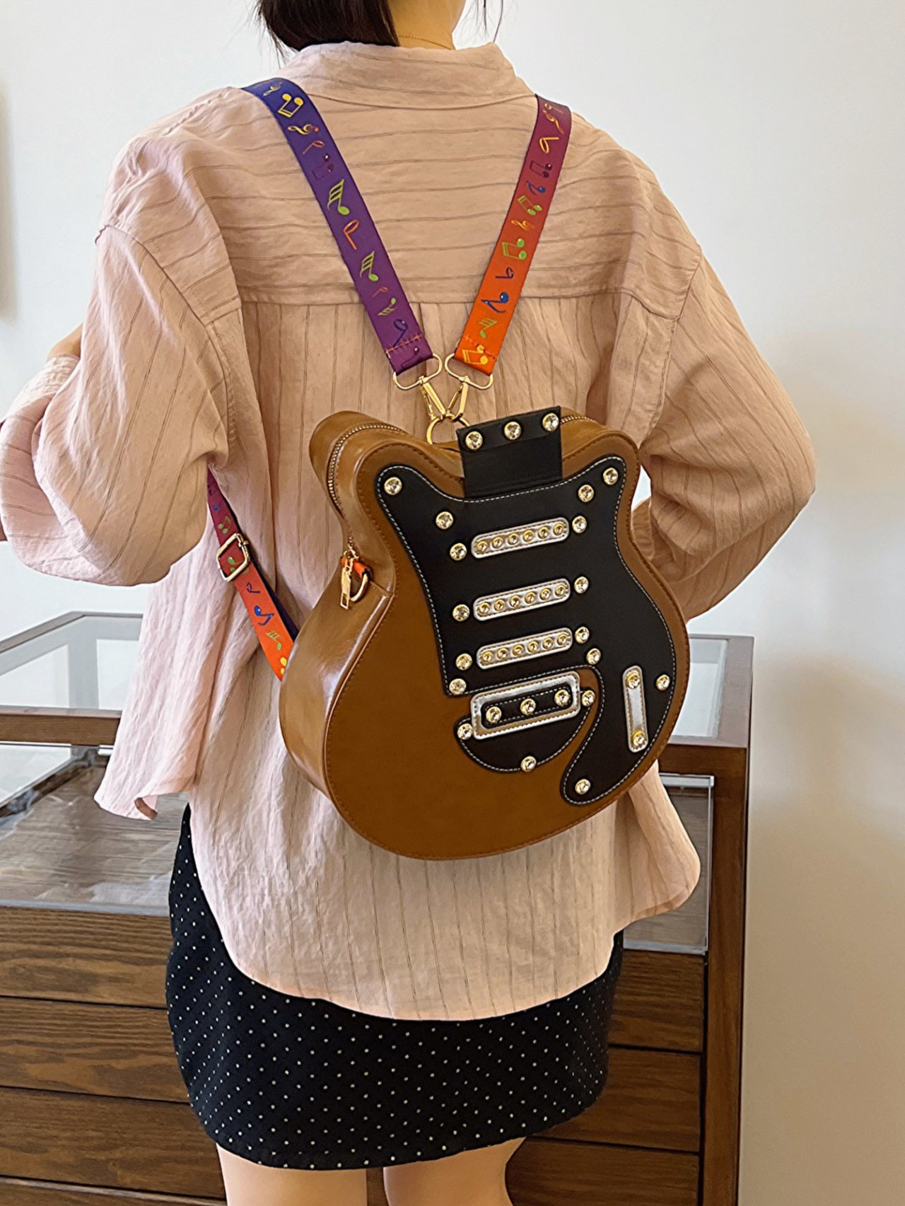 Brown Guitar-Shaped Backpack