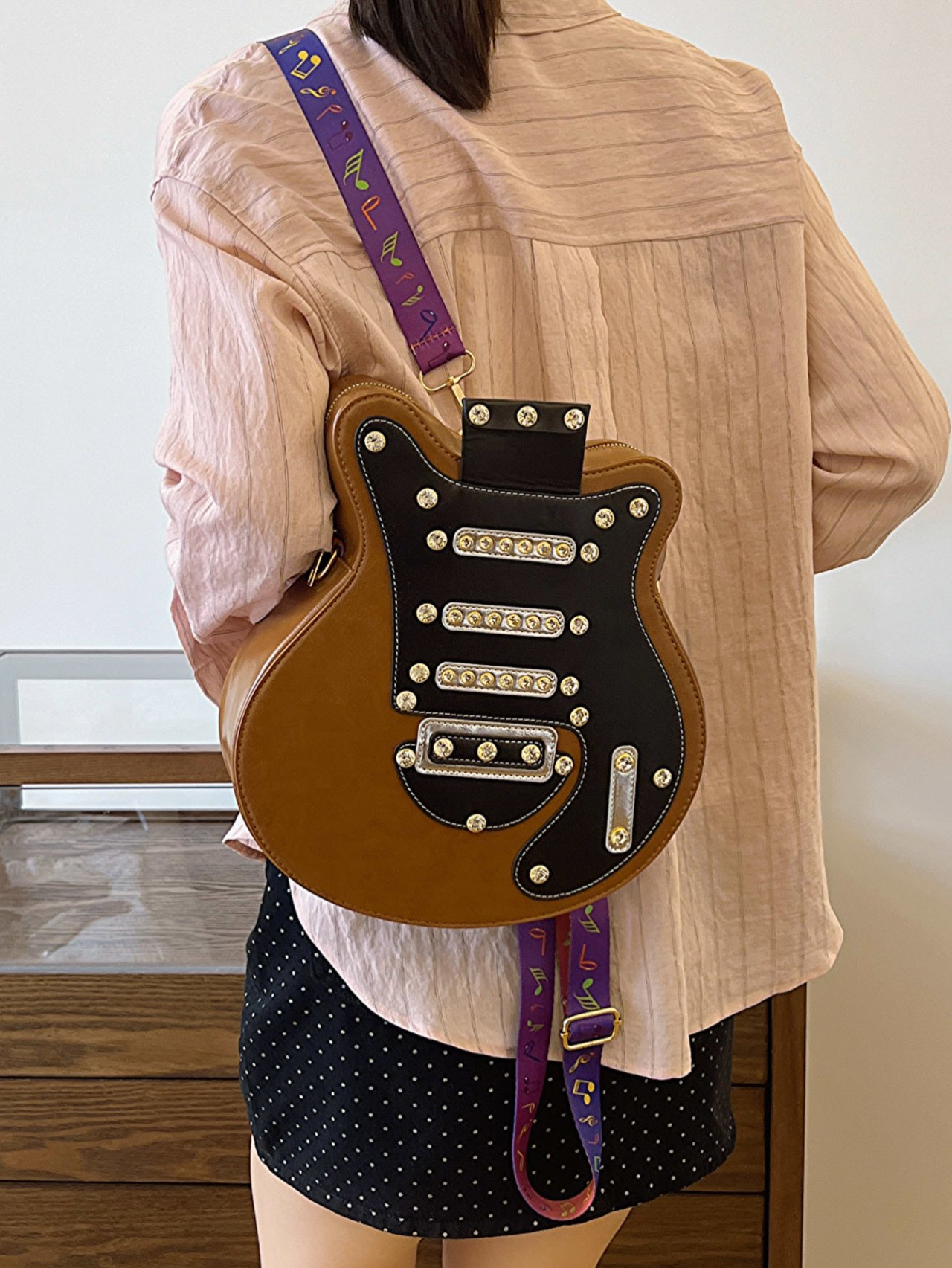 Brown Guitar-Shaped Backpack