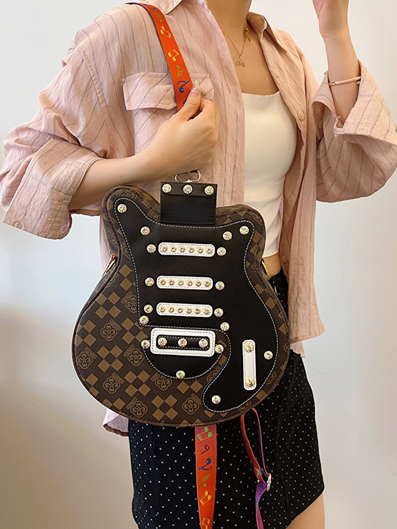 Coffee Brown Guitar-Shaped Backpack with Musical Straps