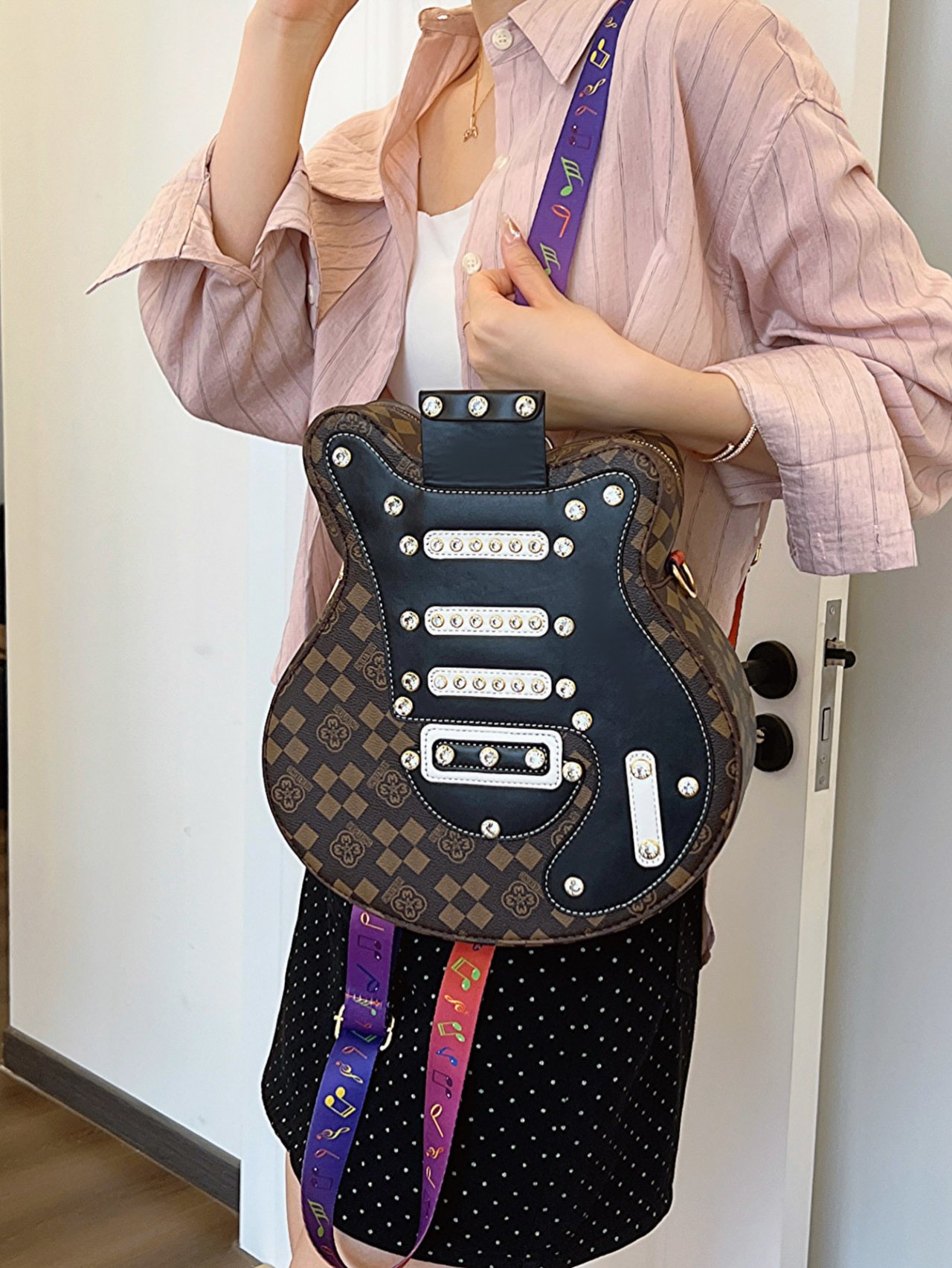 Coffee Brown Guitar-Shaped Backpack with Musical Straps