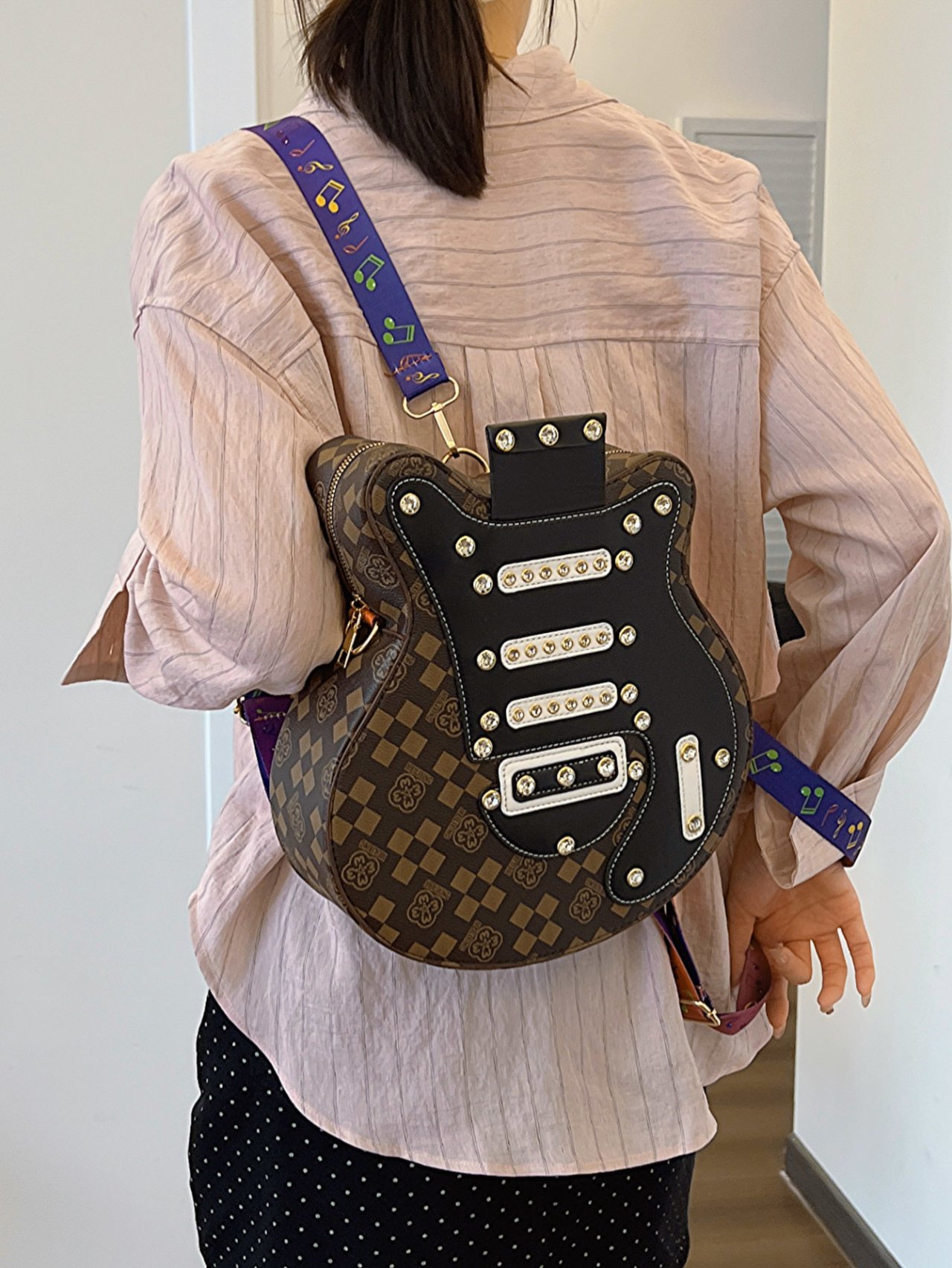Coffee Brown Guitar-Shaped Backpack with Musical Straps