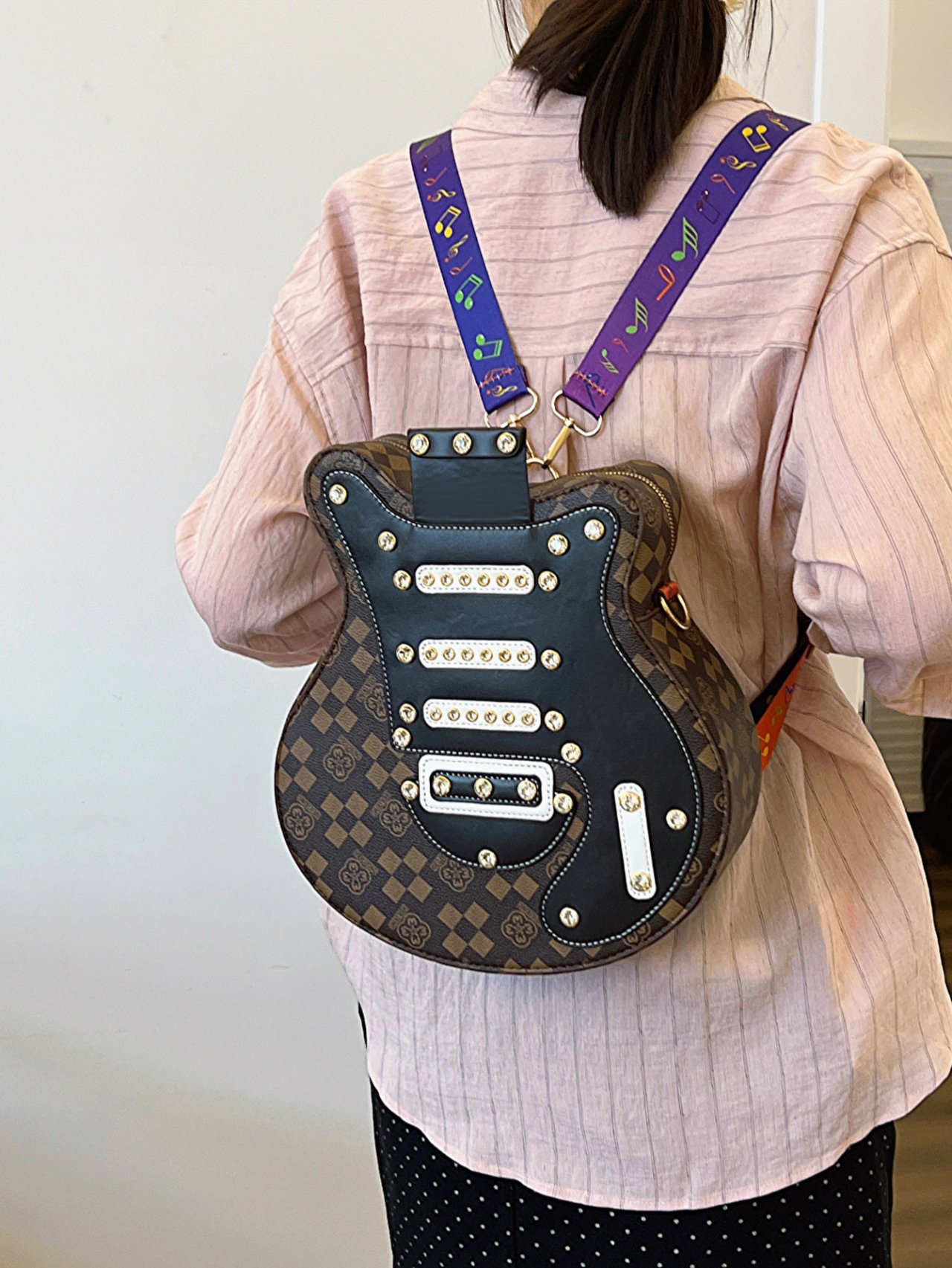 Coffee Brown Guitar-Shaped Backpack with Musical Straps