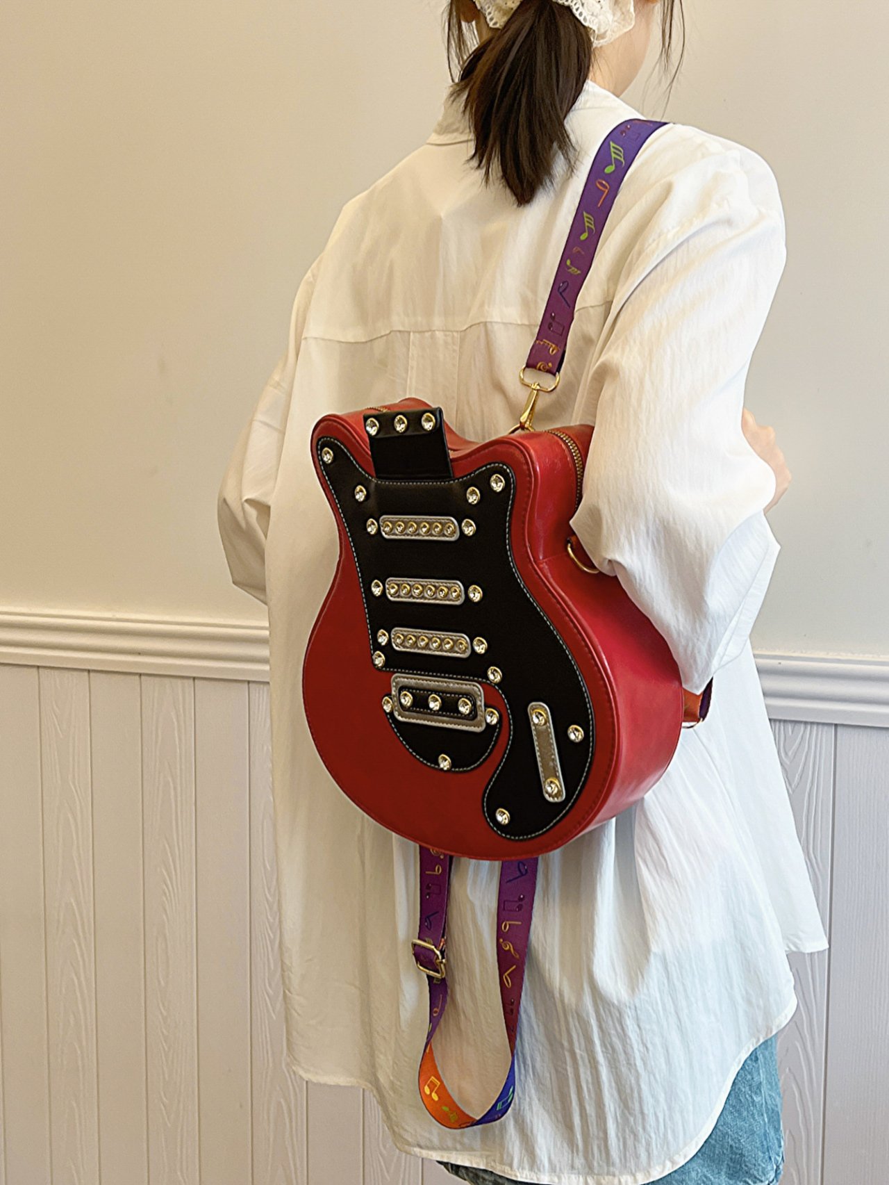 Red Electric Guitar Shaped Backpack