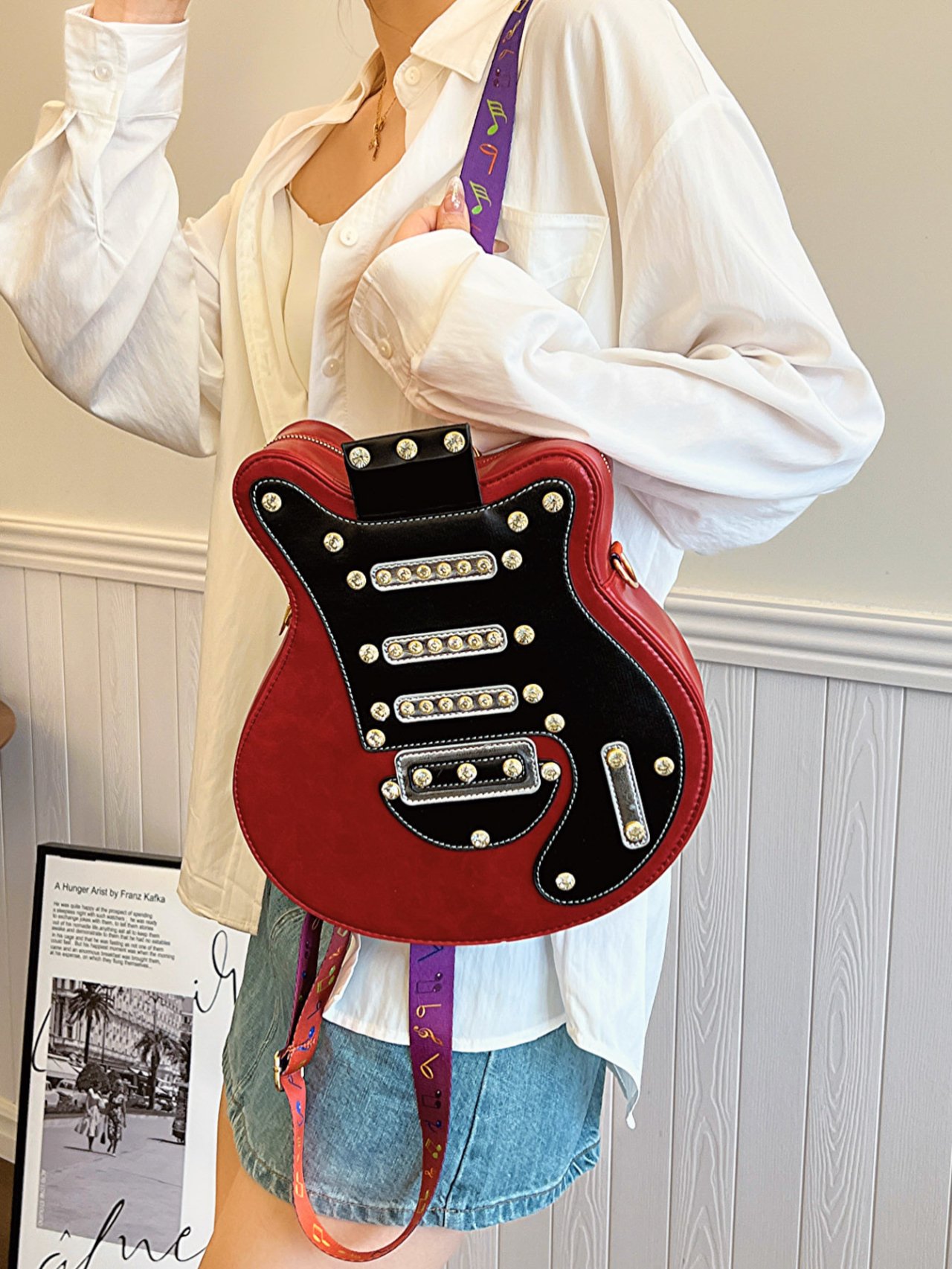 Red Electric Guitar Shaped Backpack