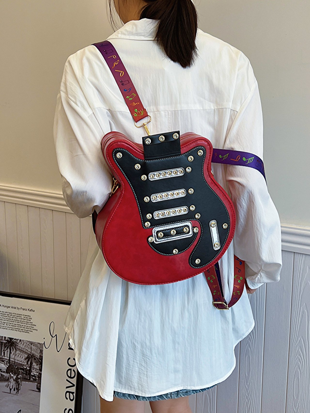 Red Electric Guitar Shaped Backpack