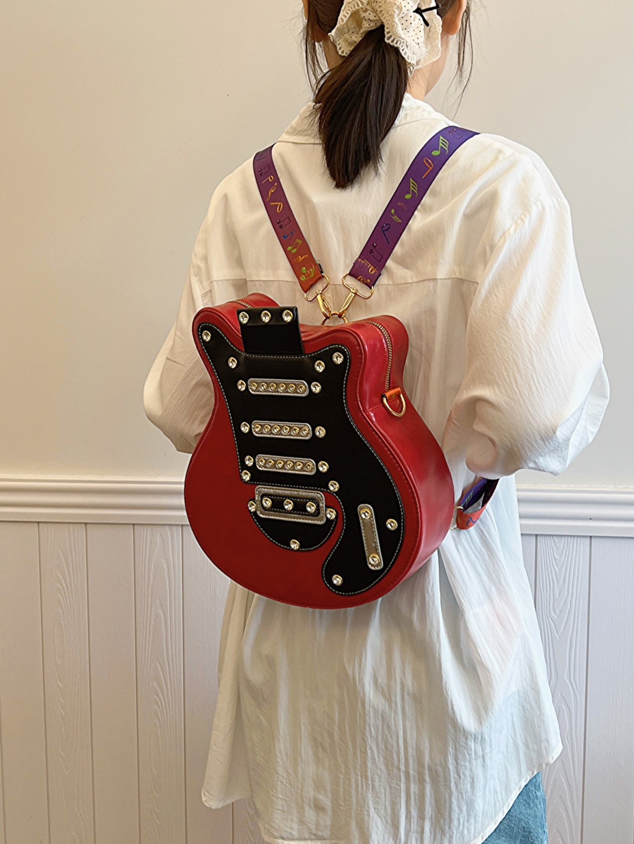 Red Electric Guitar Shaped Backpack