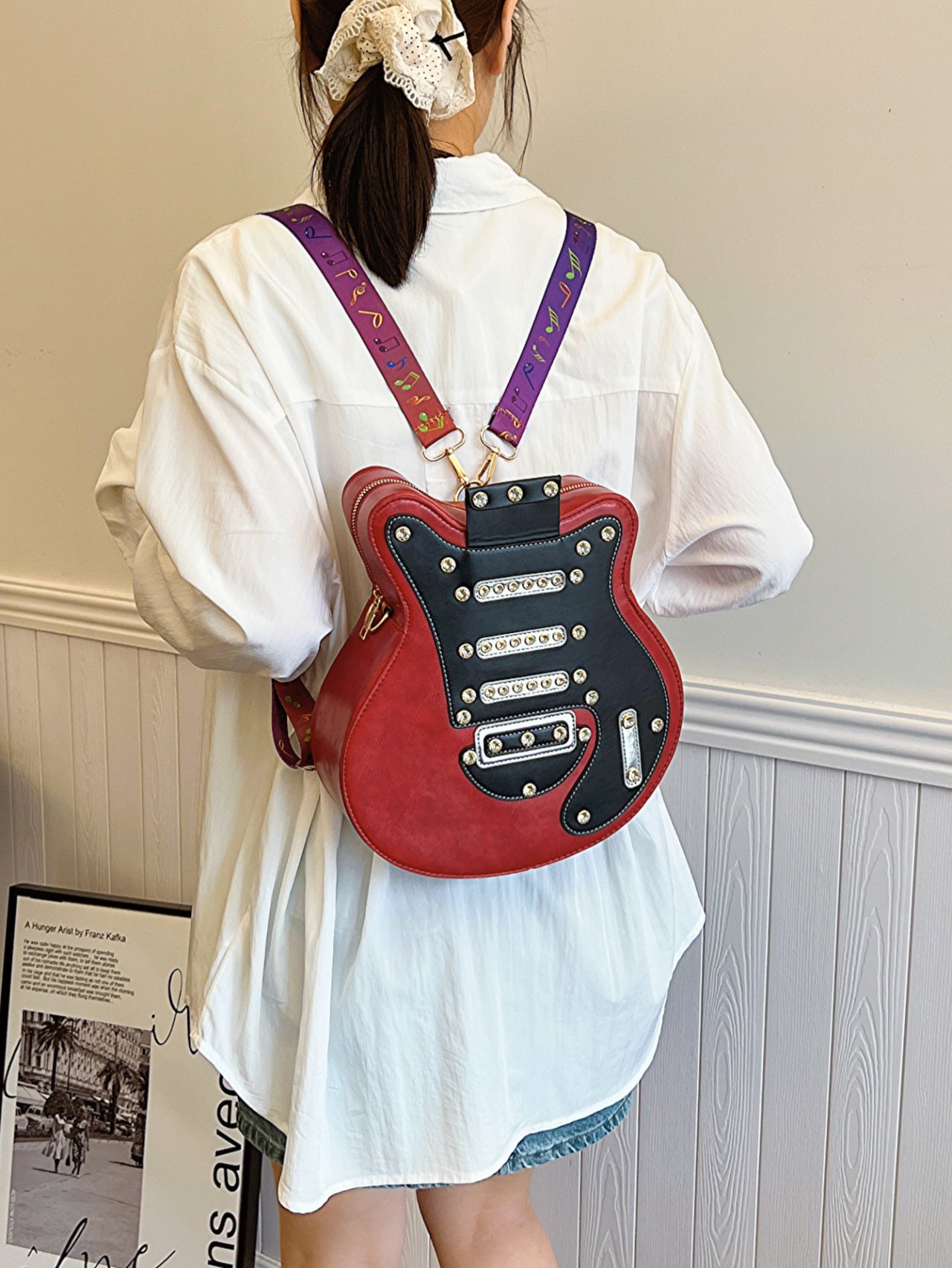 Red Electric Guitar Shaped Backpack