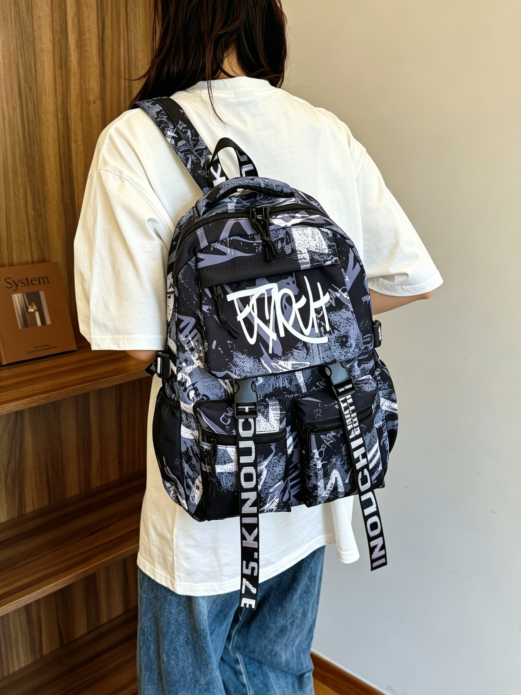 Black Graffiti Print Backpack 