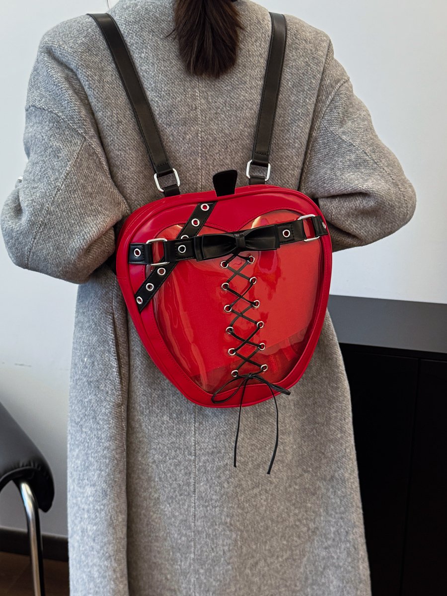 Red Heart-Shaped Lace-Up Backpack