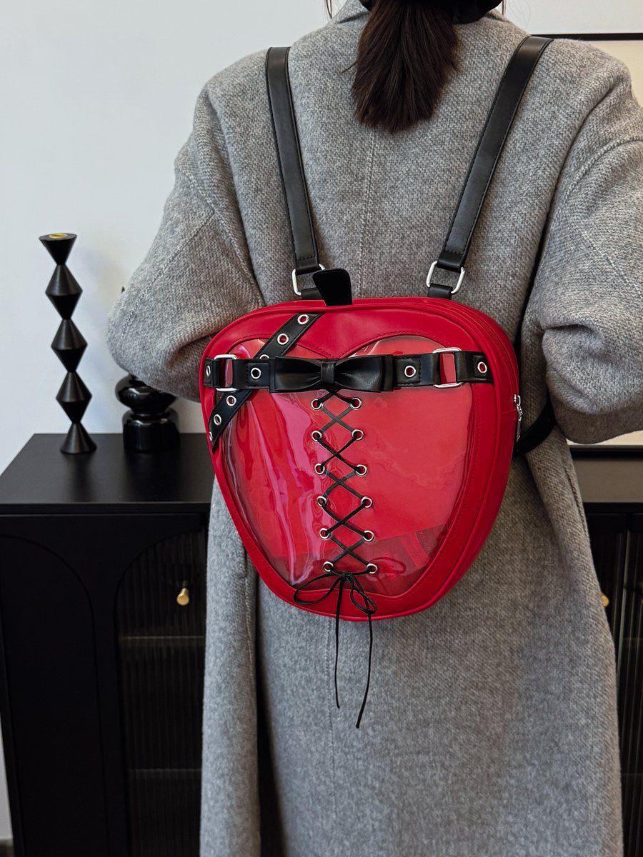 Red Heart-Shaped Lace-Up Backpack
