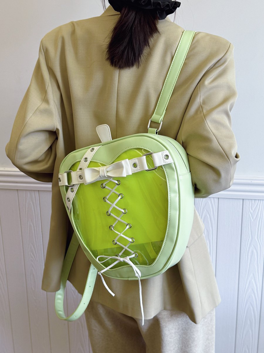 Green Apple-Shaped Backpack with Lace-Up Detail