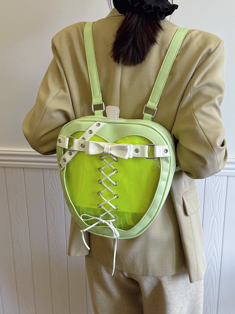 Green Apple-Shaped Backpack with Lace-Up Detail